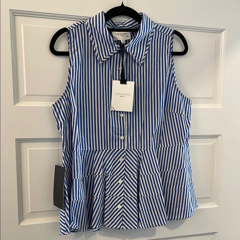 Women's Blue Striped Sleeveless Top